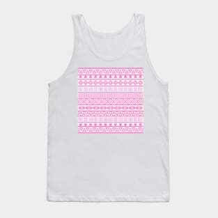 Aztec Influence Pattern Pink on White Tank Top